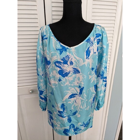 Carlisle Collection Top Women's 12 100% Silk Blue Designer Blouse Sash NEW - Picture 5 of 16